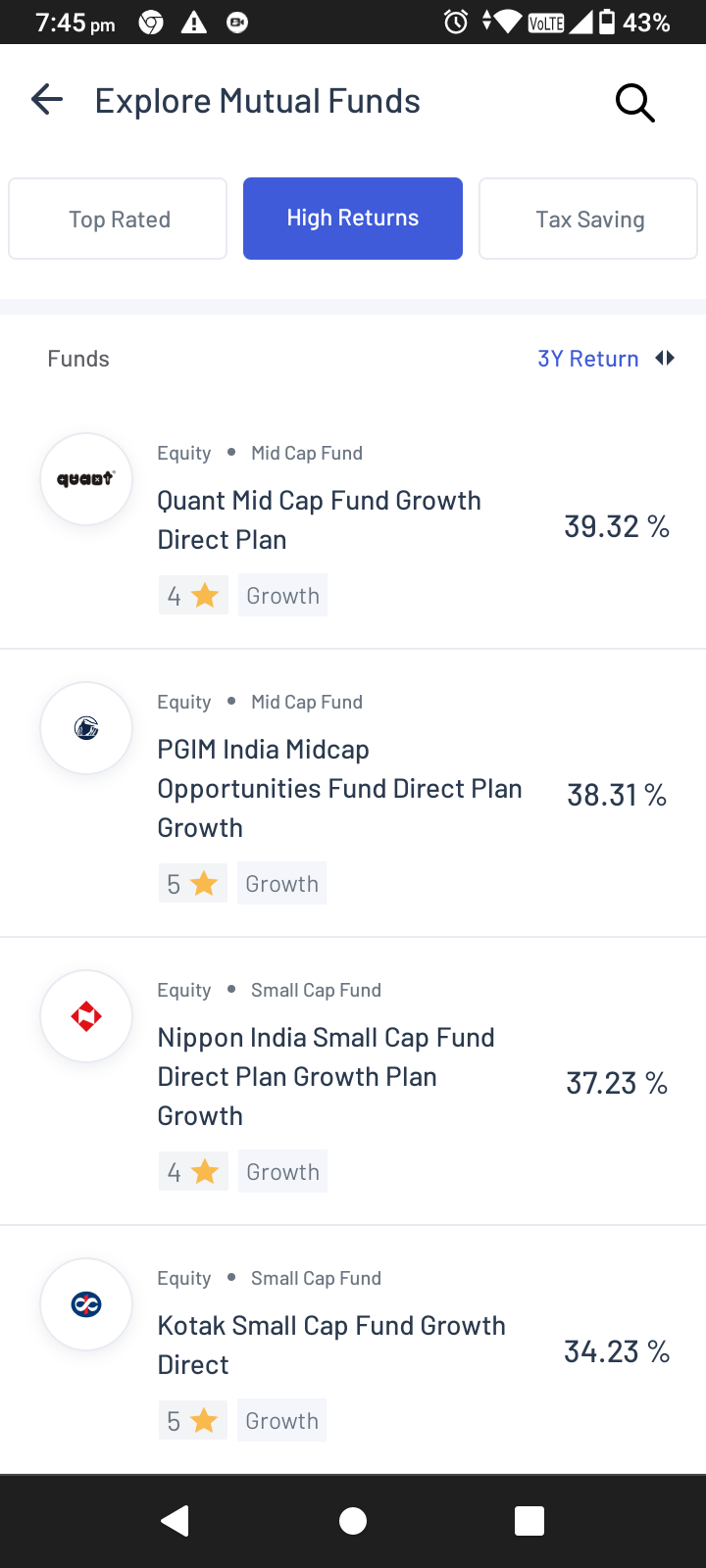 mutual fund 3 years return