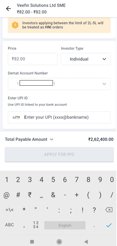 hni orderpad ipo