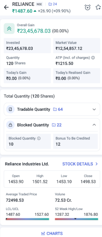 android blocked+tradeable qty minimised