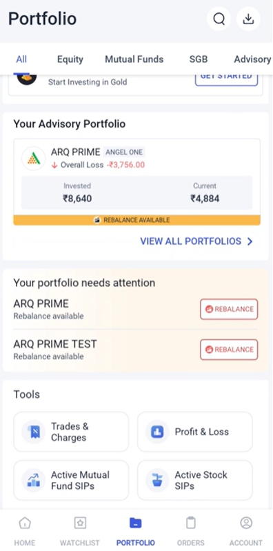 rebalance portfolio option